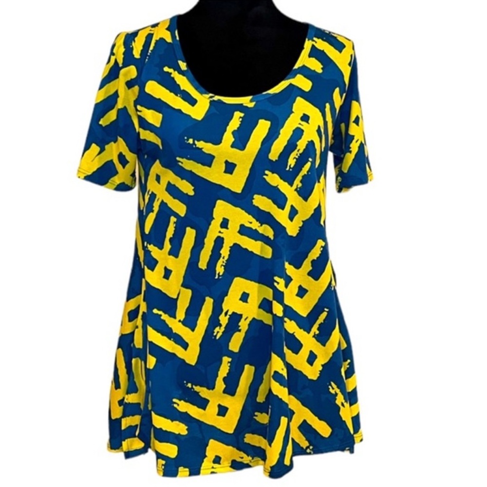 LuLaRoe Classic T XXS Blue Yellow Abstract Print Swing Tunic Top - Picture 3 of 6